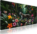 Extra Large Gaming Mouse Pad (31.5" x 11.8") with Durable Stitched Edges – Wild Leopard in a Lush Jungle Colorful Floral Rainforest Exotic Design, Anti-Slip Rubber Base Extended XXL Desk Mat
