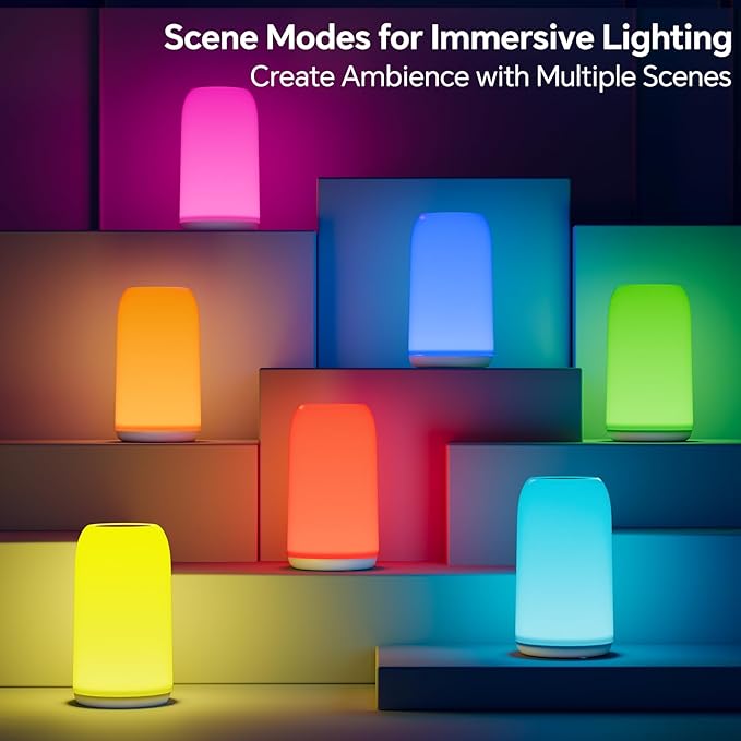 ROOTRO Cordless Table Lamps Rechargeable, Touch Lamp for Bedroom [Sleek Design & RGB Mode] 4-Level Brightness Small Bedside Lamp, LED Lamp Multi-Color Smart Nightstand Light for Living Room Home Gifts