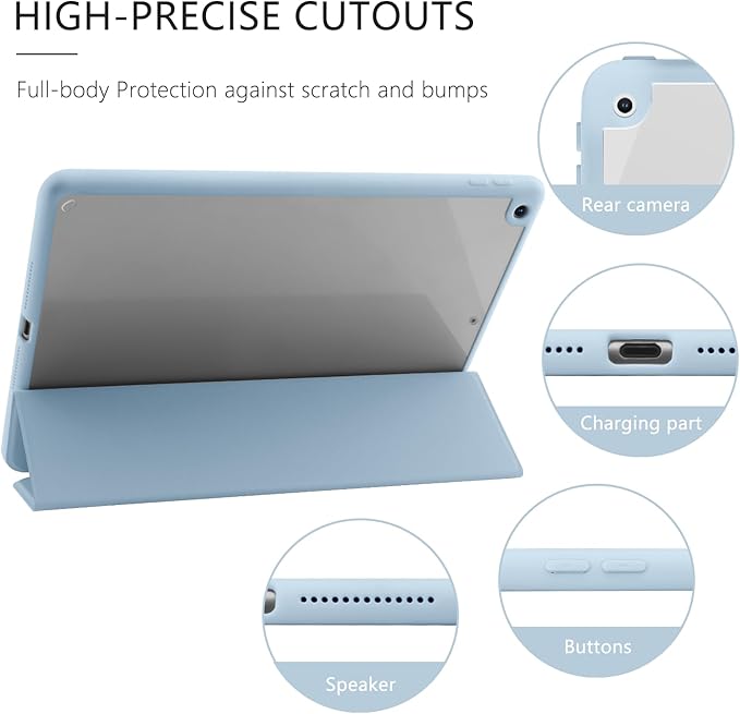 JOYLAND White Bow Pattern Case for iPad (A16) 11th Gen 2025 11-inch/10th Gen 2022 10.9 inch, Clear Acrylic Hard Back Blue Case with Pencil Holder Trifold Stand Tablet Cover for Women