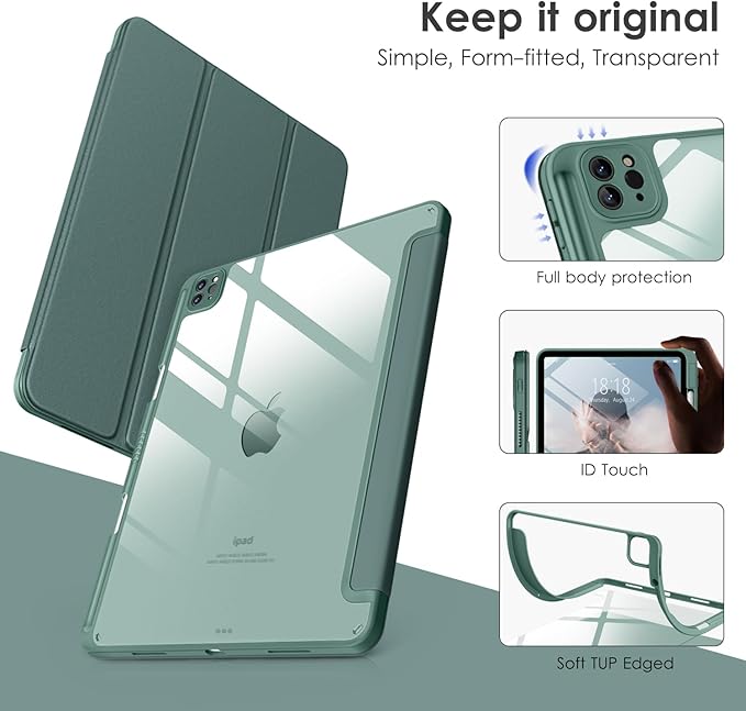 VIKESI Case for iPad Pro 12.9 6th/5th/4th/3rd Generation 2022/2021/2020/2018,TPU Shockproof Frame,Built-in Pencil Holder,Auto Sleep/Wake - Midnight Green