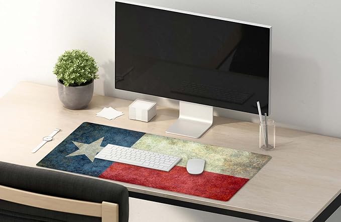 SSOIU Large Mouse Pad, Full Desk XXL Extended Gaming Mouse Pad 35.5" X 15.7", Waterproof Desk Mat Stitched Edges, Non-Slip Laptop Computer Keyboard Mousepad for Office and Home, Texas Grunge Flag