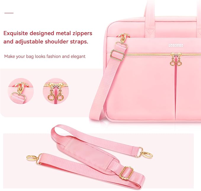 Ferkurn Laptop Bag Case Women Men Computer Bag Compatible with MacBook/HP/LG/Dell, Shoulder Strap Slim Carrying Messenger Briefcase, Pink, 14 Inch