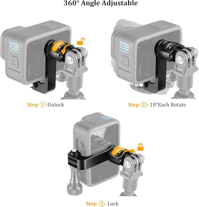 HSU Swivel Mount, Aluminum Vertical Bracket Adapter for All GoPro Cameras, Insta360 ACE/ACE PRO, Osmo Action 5 Pro/4/3 and Most Action Cameras