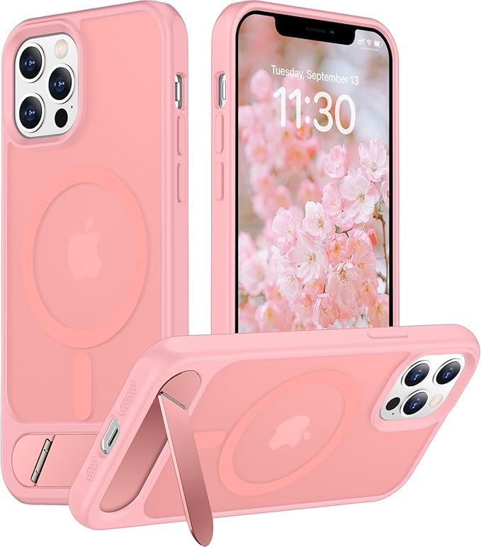 Magnetic Compatible with iPhone 12 Case & iPhone 12 Pro Case, [Built-in Invisible Kickstand][Compatible with MagSafe][Military Grade Shockproof] Slim Translucent Matte Phone Case 6.1"