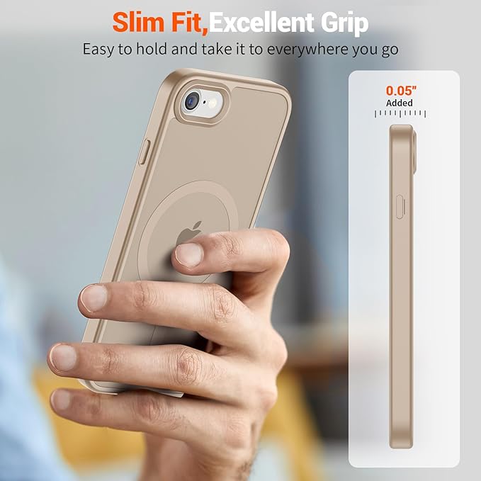 SUPFINE Magnetic for iPhone SE Case 2022 (3rd)/2020 (2nd), iPhone 8 Case (Compatible with MagSafe) (Military Grade Drop Protection) Translucent Matte Shockproof Phone Case,Desert Gold
