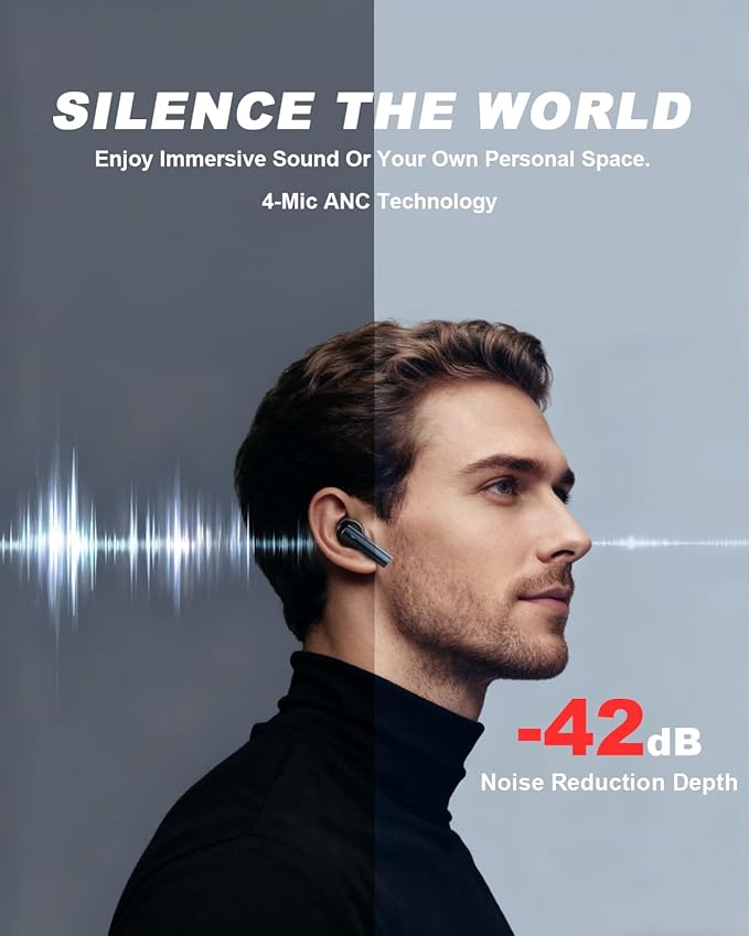 Wireless Earbuds,6.0 Bluetooth Headphones with 4 Mics Noise Cancelling,35H Playtime for Sports Work,AI Clear Calls,Zinc Alloy Fast Charging Case,Comfort Fit,Waterproof Ear Buds for iPhone Android iPad