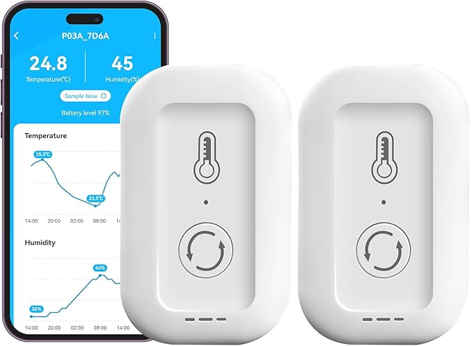 DAYBETTER Smart WiFi Thermometer Hygrometer, 2.4G Indoor Temperature Humidity Sensor with Real-Time App Alerts, Temperature Humidity Monitor for Home Nursery Greenhouse Pet 2 Pack