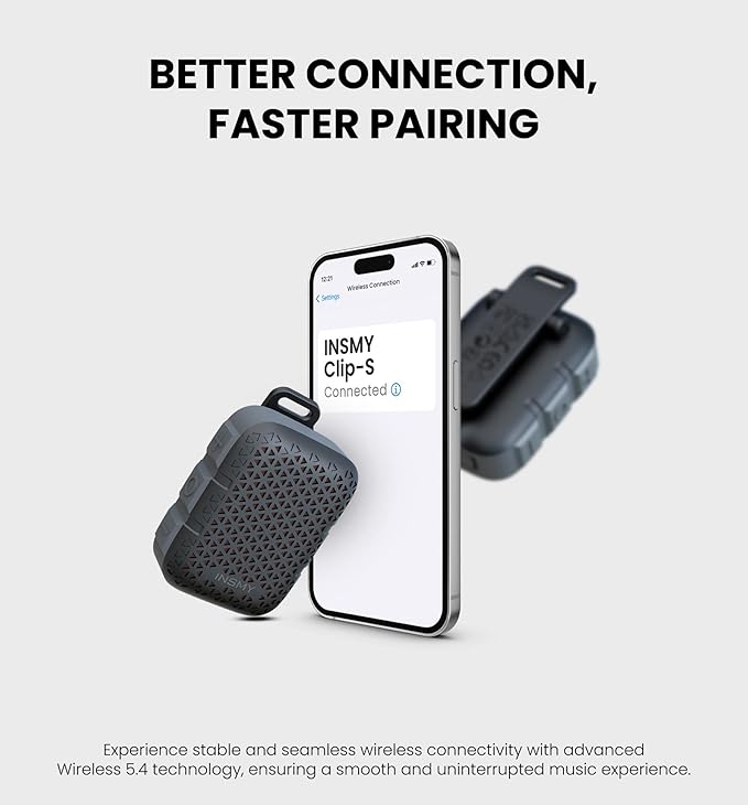 INSMY Wearable Bluetooth Speakers,IP67 Waterproof,Clip-On Portable Small Personal Speaker/Clean Sound/Stereo Pair/Wireless/ENC Built-in Mic/Lightweight for Golf Work Pool Gift (Non-Magnetic) (Black)