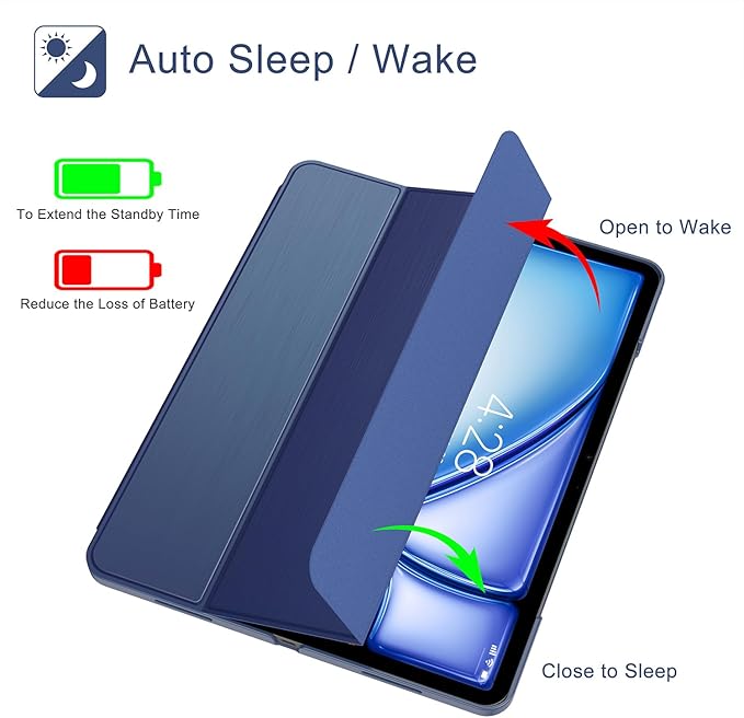 Soke Case for iPad Air 13 Inch (M3/M2) 2025/2024,iPad Pro 12.9 2022 2021(6th 5th Generation) - [Slim Trifold Stand + Auto Wake/Sleep],Protective Hard PC Back Cover (Navy)