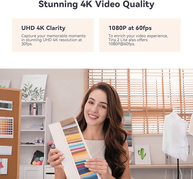 OBSBOT Tiny 2 Lite, PTZ 4K Webcam 1080P@60fps HDR, PC Camera with AI Tracking, Micros with AI Noise Cancellation, Tripod, Gesture Control, Auto Focus, Plug & Play, Ideal for Gaming or Streaming