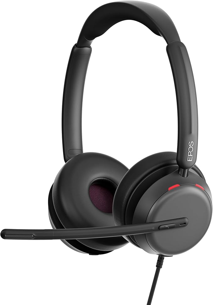 EPOS Impact 860 ANC Double-Sided Wired Headset with Active Noise Cancellation, USB C & USB A, Lightweight, Comfortable Fit, Microsoft Teams & Zoom Compatible for Office Work, Black