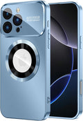 MAKAVO Magnetic for iPhone 16 Pro Max Case, Compatible with MagSafe, Built-in Camera Lens Protector, Logo View, Military Grade Drop Protection Phone Cover, Sierra Blue