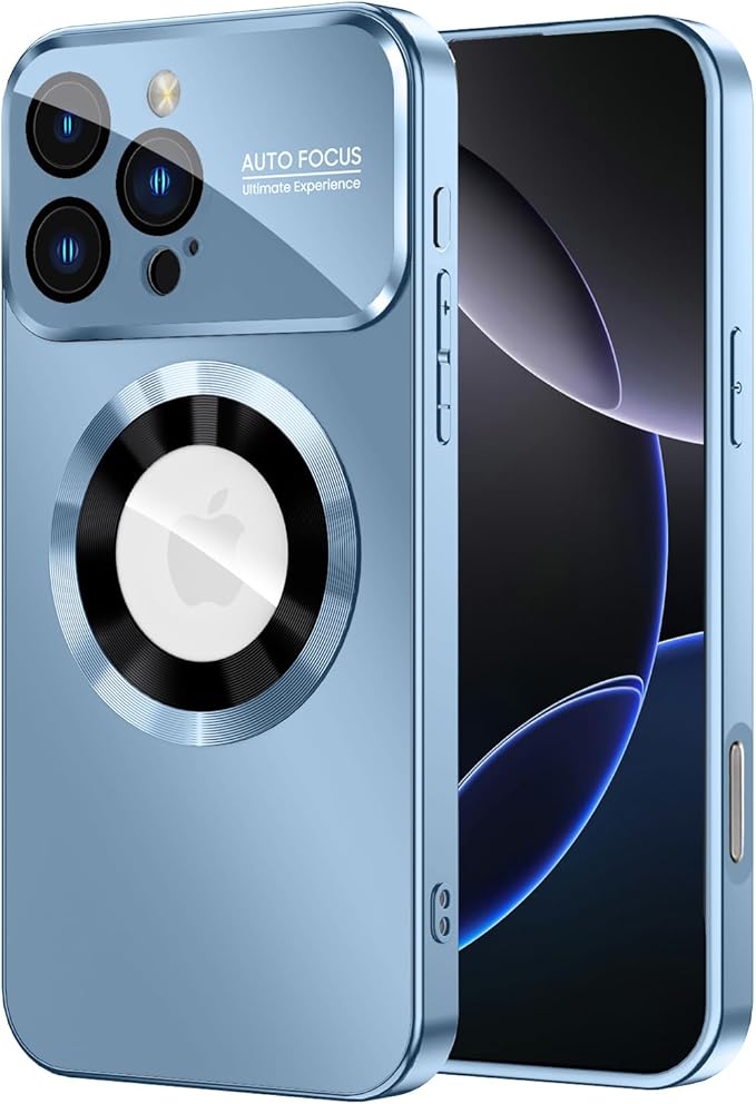 MAKAVO Magnetic for iPhone 16 Pro Max Case, Compatible with MagSafe, Built-in Camera Lens Protector, Logo View, Military Grade Drop Protection Phone Cover, Sierra Blue