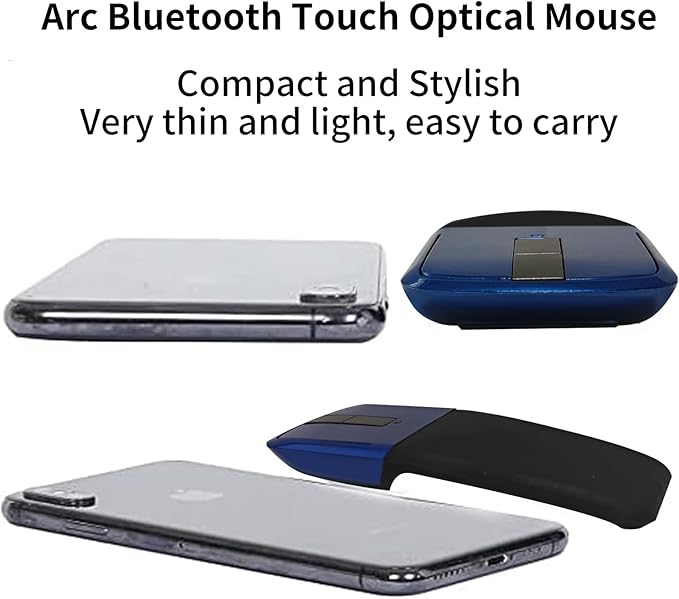 Bluetooth Arc Touch Travel Mouse Foldable Slim and Portable Mini Wireless Computer Mouse Folding Optical Mice for Microsoft Laptop Notebook Tablet - Black & Blue