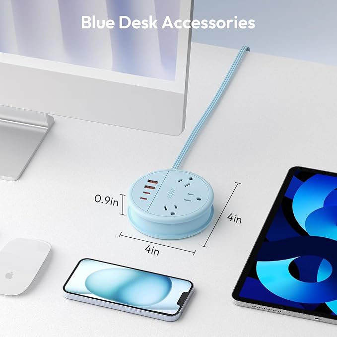 NTONPOWER Blue Travel Power Strip 20W, Travel Essentials, Cruise Essentials 3 Outlets 4 USB Ports(2 USB C), 4FT Wrapped Around Extension Cord for Travel Cruise Ship Beach Vacation Essentials