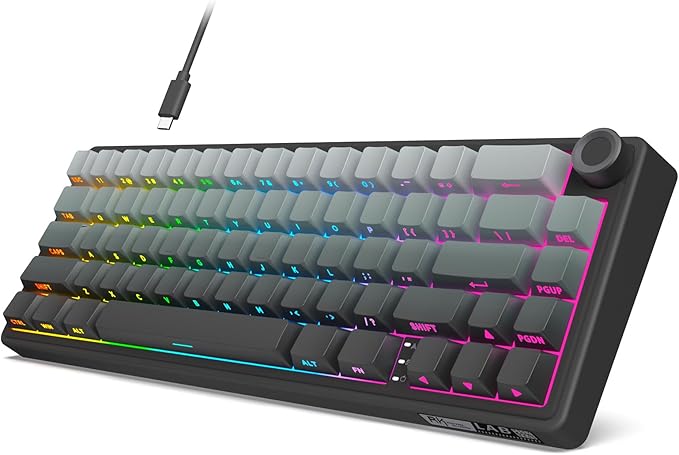 RK ROYAL KLUDGE R65 Wired Gaming Keyboard with Volume Knob, 60% Percent RGB Backlit Mechanical Keyboard, Side Printed PBT Keycaps, QMK/VIA, 66 Keys Hot Swappable Beige Switch, Gradient Black