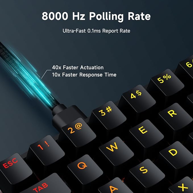 MCHOSE Ace 60 PRO Gaming Keyboard 60 Percent, Hall Effect Keyboard Wired, Magnetic Switch Keyboards Rapid Trigger, 8K Polling Rate, Adjustable Actuation Point, RGB Lighting, HotSwap, Black