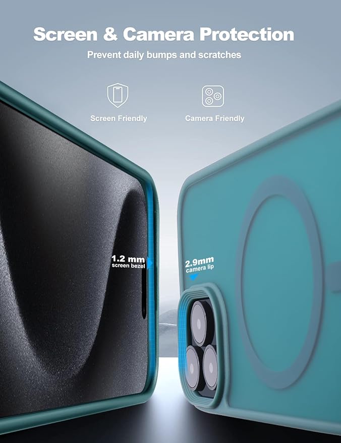 Tigowos Compatible with iPhone 15 Pro Max case Fits MagSafe 10FT Drop Resistant Matte Skin Feeling Shockproof Back Cover Fits iPhone 15 Pro Max Phone Cases, Turquoise Green