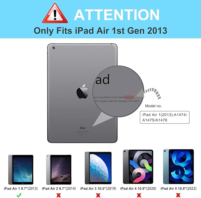 BRAECN for iPad Air 1st Generation Case 2013 .Heavy Duty Protective Case with 360 Rotating Stand/Hand Strap/Shoulder Strap for Apple iPad Air 1-9.7 inch
