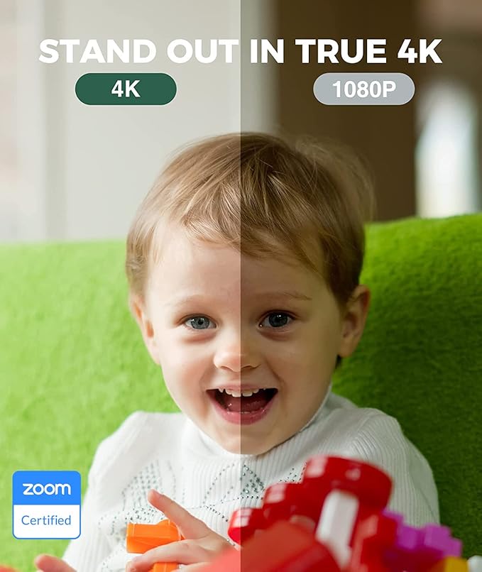 WYRESTORM Zoom Certified AI 4K Webcam, 8X Digital Zoom, 106° FOV, Auto Framing, Dual mics Noise Cancellation, USB Webcam Ideal for Meeting, Conference, Remote Education, HD Live Streaming