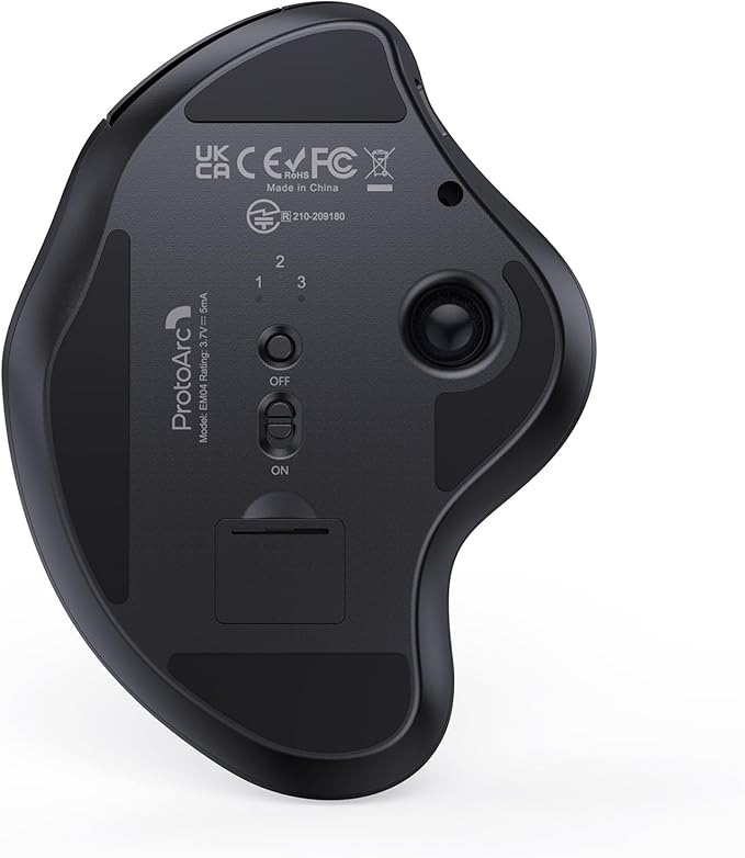 ProtoArc Wireless Trackball Mouse, EM04 Ergonomic Bluetooth Rollerball Rechargeable Computer Laptop Thumb Control Mouse, Compatible with PC, iPad, Mac, Windows-Gray Ball