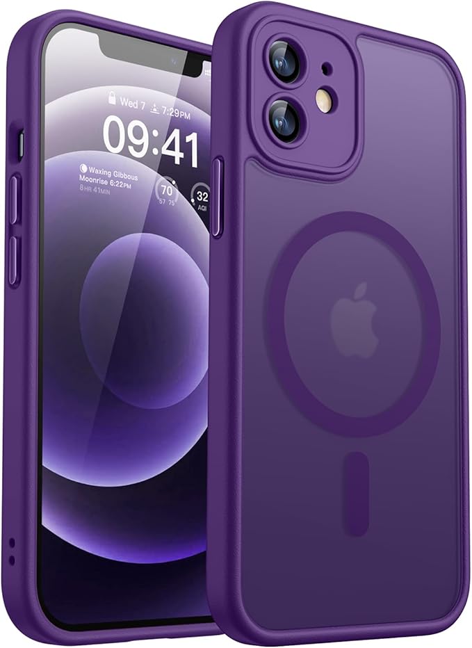 CANSHN Magnetic for iPhone 12 Mini Case, Upgraded [Full Camera Protection] [Compatible with Magsafe] [Translucent Matte] Shockproof Protective Phone Case for iPhone 12 Mini 5.4" - Deep Purple