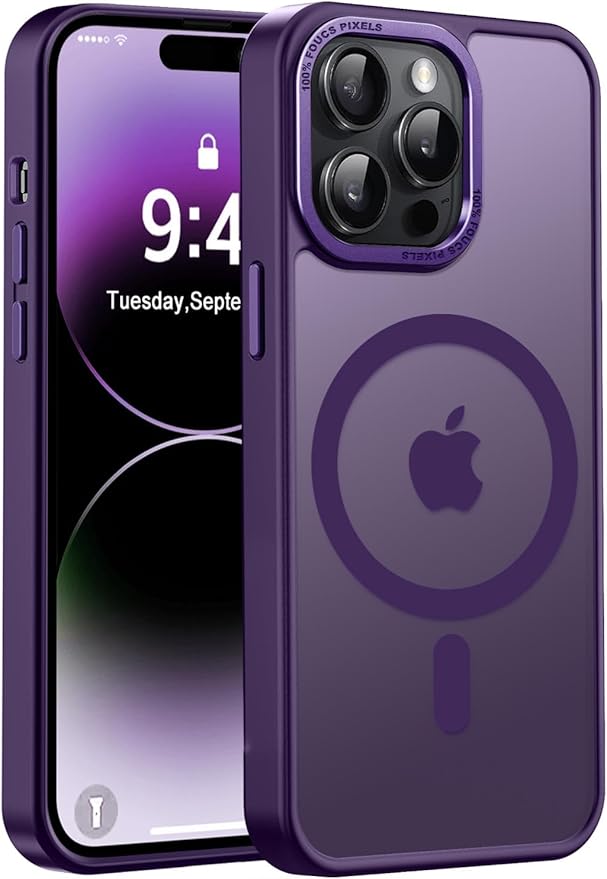 Newfuture Designed for iPhone 14 Pro Case with Magnetic [13 FT Military Drop Protection] [Compatible with Magsafe] Slim Translucent Matte Shockproof with Anti-Fingerprint Phone Case, Deep Purple