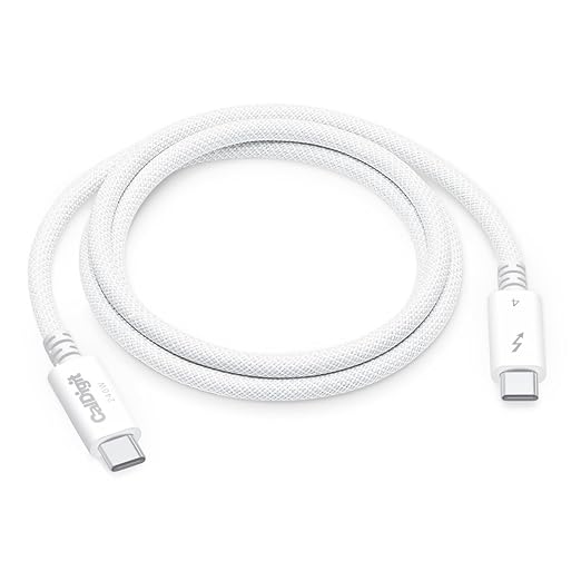 CalDigit Thunderbolt 4 Pro Braided Cable - 40Gbps 240W Power Delivery, Compatible with Thunderbolt 3, Thunderbolt 5, USB4 Type C, MacBook Pro, iMac, iPhone 17 (Pro 1m Thunderbolt 4/USB4, White)