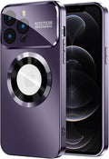 MAKAVO Magnetic for iPhone 12 Pro Max Case, Compatible with MagSafe, Built-in Camera Lens Protector, Logo View, Military Grade Drop Proof Phone Case Cover, Purple