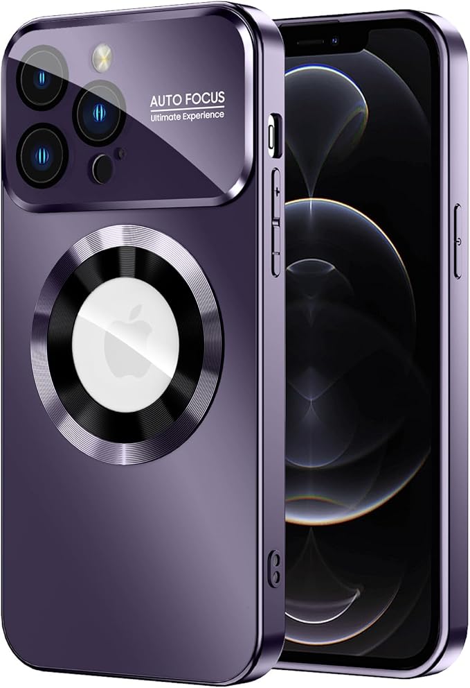 MAKAVO Magnetic for iPhone 12 Pro Case, Compatible with MagSafe, Built-in Camera Lens Protector, Logo View, Military Grade Drop Proof Phone Case Cover, Purple