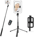 NEEWER Basics 10W Selfie Light with Tripod Stand, 1200mAh LED Square Ring Lighting, 72" Selfie Stick Phone Holder Compatible with iPhone, CRI90 3 Modes Remote for Travel Vlog Video Recording, NL100B