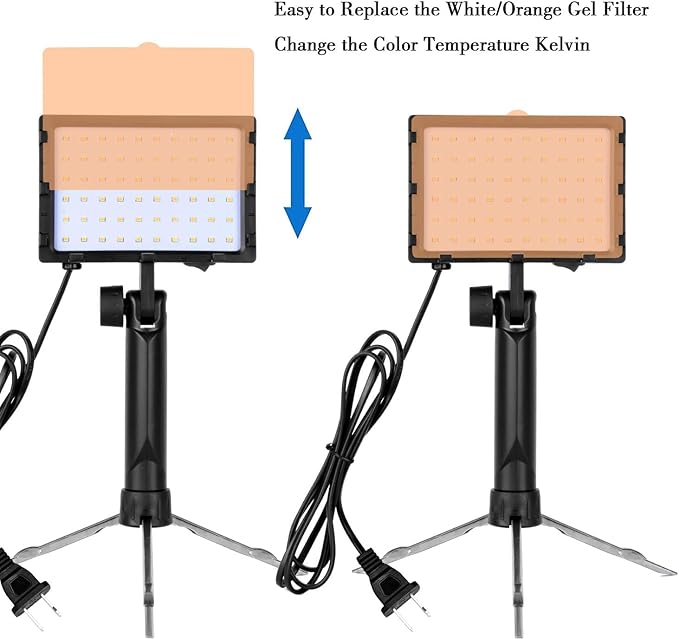 EMART 60 LED Continuous Portable Photography Lighting Kit for Table Top Photo Camera Video Recording Studio Light Lamp with Adjustable Tripod Stand & Color Filters - 2 Packs