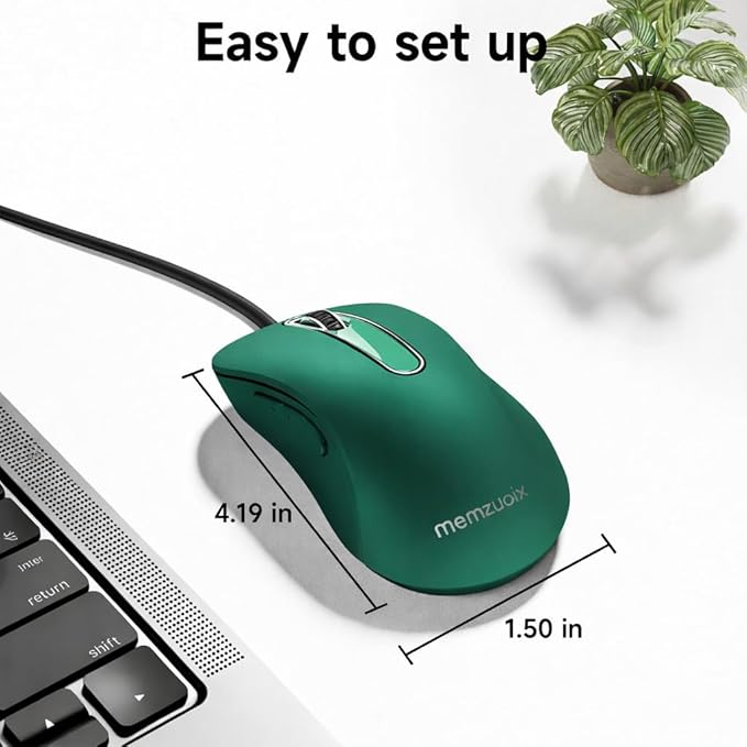 memzuoix Wired Mouse, USB Computer Mouse 1400 DPI Mobile Optical Mouse Ergonomic Design Computer Mice with 5FT Cord for Laptop, PC, Desktop, MacBook, 5 Buttons (Dark Green)