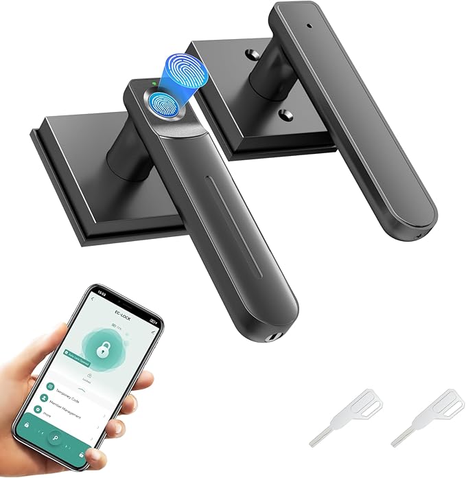 Fingerprint Door Lock & Biometric Door Knob with App – 3-in-1 Keyless Entry Smart Door Lock with Auto-Lock & Interior Lockable, Secure Your Home, Office, Bedroom & Apartment Black