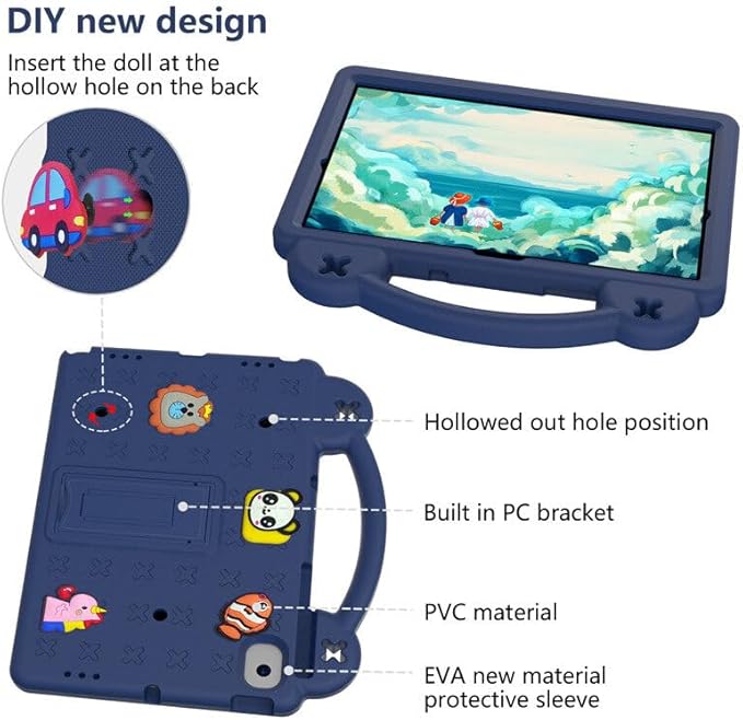 AKABEILA Compatible with Lenovo Tab M10 Plus(3rd Gen) 10.6 (2022)/Huawei MatePad Pro 10.8 (2019/2021)/SE 10.4(2023)/Samsung Tab A8 10.5 Tablet Case, Kids Case with Shoulder Strap - Navy Blue