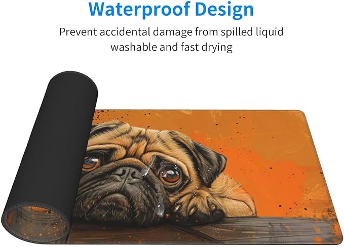 Mouse Pad Gaming - Large Mouse Pad for Desk with Waterproof Surface & Durable Design Desk Mat for Desktop & Office Accessories (Pensive Pug)