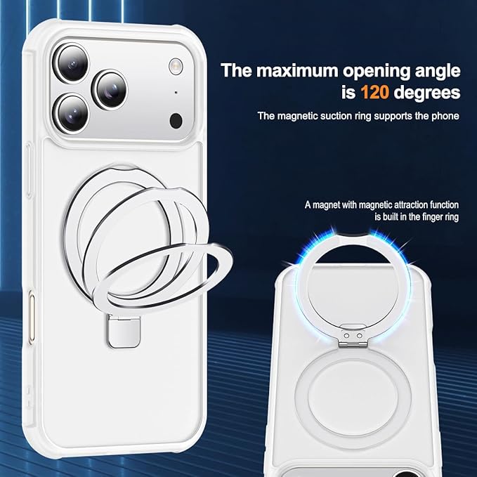SKYLMW Compatible with iPhone 17 Pro Case with Invisible Magnetic O-Ring Stand Military-Grade Phone Case for iPhone 17 Pro 6.3" [Compatible with Mag-Safe][Great Grip Feeling],Translucent