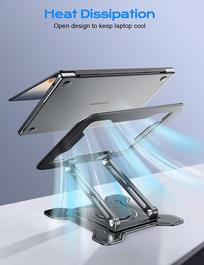 JCZT Adjustable Laptop Stand, 360° Rotating Base Ergonomic Computer Stand, Foldable Laptop Stand for Desk for Office Home Fits Compatible with MacBook Pro Air (10-16") - Black