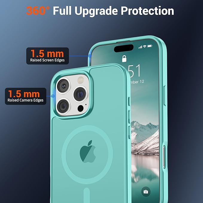 SUPFINE Magnetic for iPhone 16 Pro Case (Compatible with MagSafe) (Military Grade Drop Protection) Slim Translucent Matte Shockproof with Anti-Fingerprint Phone Case, Blue Green