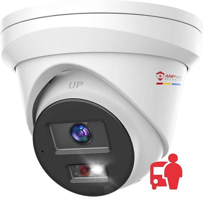Anpviz 5MP PoE IP Camera with Audio, Full Metal Wired Turret Security Camera Outdoor, Human Vehicle Detection, Smart Color Night Vision, 3072x1728@20fps, 114° FOV, WDR, IP67 Waterproof, IPC-D3053WD-S