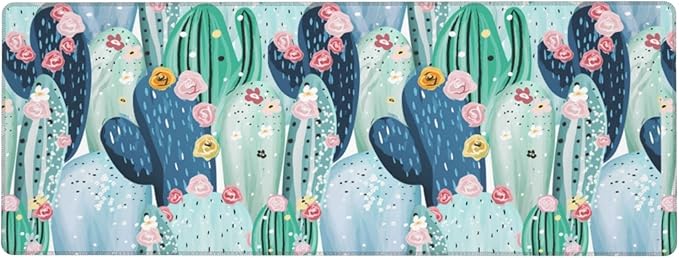 Cute Cactus Large Mouse Pad Desk Mat, Big Extended Funny Gifts XL Gaming Mousepad with Stitched Edges for Writing, Table, Long Extended Desk Pad for Women Girls Office Decor Watercolor 31.5*11.8 Inch