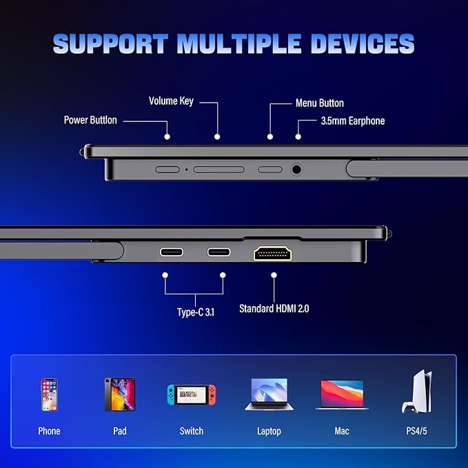 InnoView 2K Portable Monitor for Laptop 18.5" 2560x1440p QHD 120Hz 100% sRGB USB-C Standard HDMI Gaming Monitor,HDR Travel External Second Screen for Laptop, PC, Game Consoles