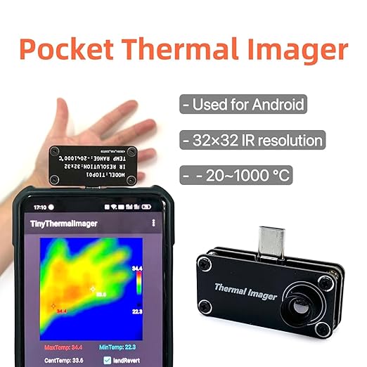 TIOP01 Portable Infrared Thermal Imaging Camera IR Imager USB Type-C for Android Phone,-20℃-1000℃,32 X 32 Resolution