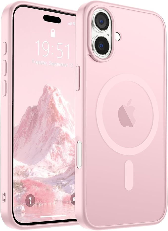 SUPFINE Magnetic for iPhone 16 Case (Compatible with MagSafe) (Military Grade Drop Protection) Translucent Matte Shockproof Phone Cover,Light Pink