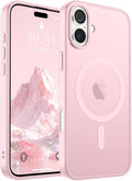 SUPFINE Magnetic for iPhone 16 Case (Compatible with MagSafe) (Military Grade Drop Protection) Translucent Matte Shockproof Phone Cover,Light Pink