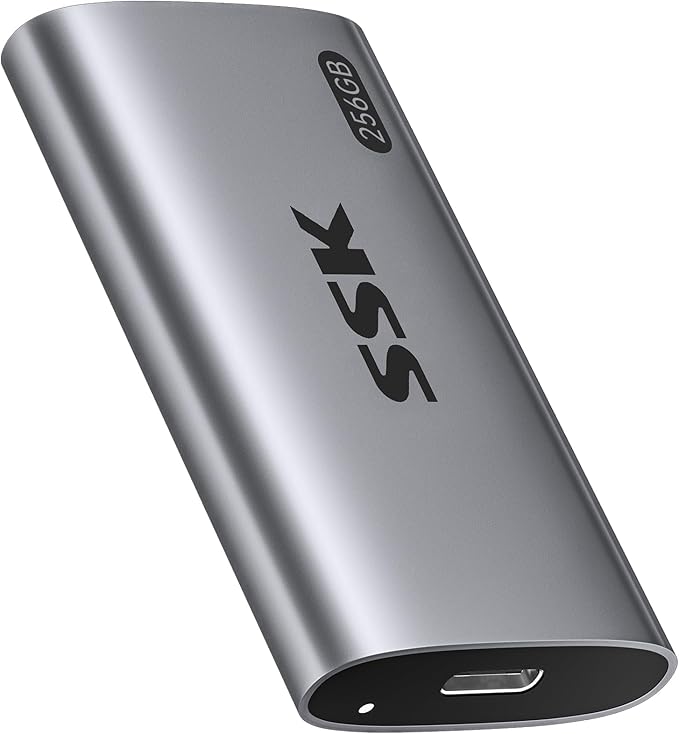 SSK 256GB SSD External Hard Drive, Portable SSD Up to 550MB/s Fast Solid State Drives, External Drive USB 3.2 Gen2 for iPhone 15/Pro, Windows, Mac, Android with LED Light, Trim, SMART Supported