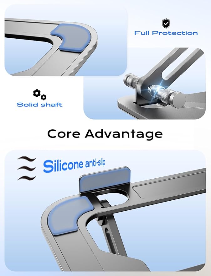 JCZT Foldable Laptop Stand for Desk, Adjustable Height Ergonomic Computer Stand, Portable Laptop Riser for MacBook Air Pro, All 10-16'' Notebooks Laptops, Grey