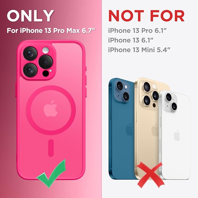 CAPRARO CAPRRO Magnetic for iPhone 13 Pro Max Case, [Compatible with MagSafe] [Full Camera Protection] Shockproof Protective Slim Translucent Matte Phone Case for iPhone 13 Pro Max 6.7'', Hot Pink