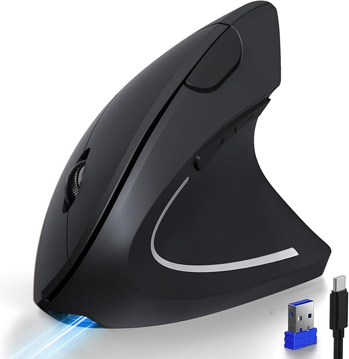 TECKNET Ergonomic Mouse with Jiggler, Bluetooth Wireless Vertical Mouse, 4800DPI Rechargeable Carpal Tunnel Mouse, Undetectable Random Movement Keeps Computers Awake for PC, Laptop, Mackbook