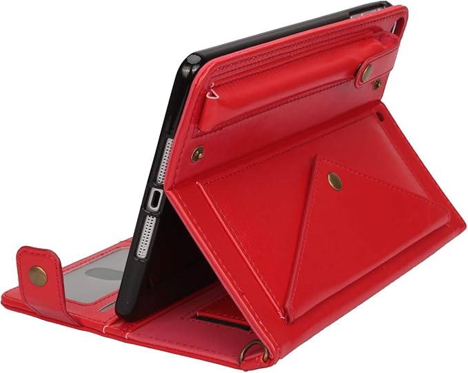 Handbag Case for iPad Mini 7.9" Series, iPad Mini 4/Mini 5 Case, Techcircle Lightweight Folio Stand Crossbody Wallet Case with Pencil Holder, Hand Strap & Shoulder Strap Soft Protective Cover, Red